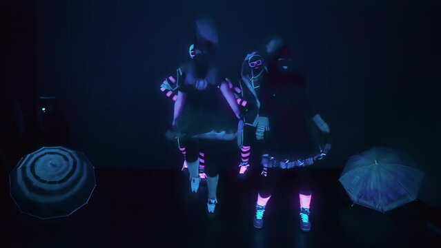 Dance group in neon costumes