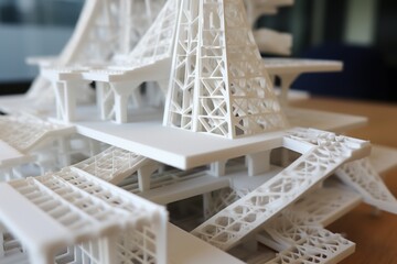 Fototapeta na wymiar Close-up of a freshly 3D printed architectural model, illustrating the precision and detail achievable in modern construction planning