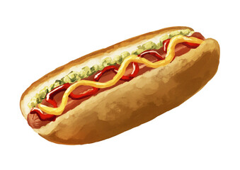 hot dog with mustard and ketchup illustration