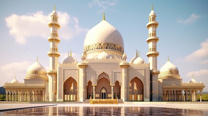 Fototapeta na wymiar illustration of amazing architecture design of muslim mosque ramadan concept AI