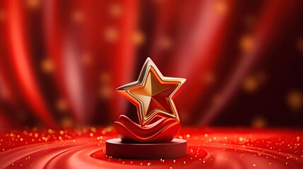 3d star on red background decorated with curves and glitter Generative A