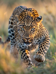 Leopard running to camera