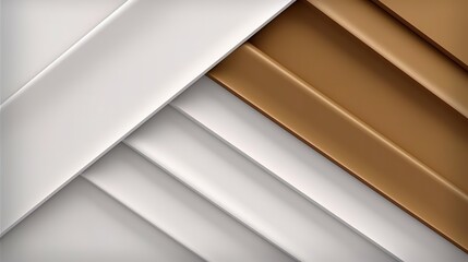 Elegant white overlap brown shade background with line golden elements generative ai