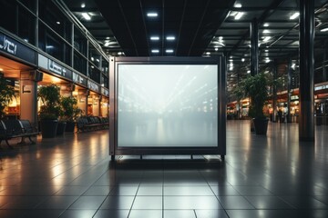 Mock up of blank light box in airport  - obrazy, fototapety, plakaty