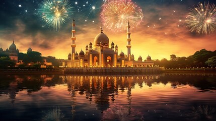 illustration of amazing architecture design of muslim mosque ramadan concept AI - obrazy, fototapety, plakaty