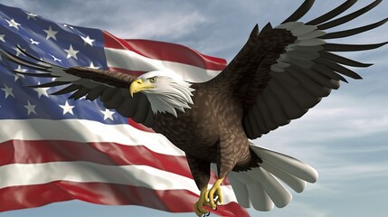 Photo a cartoon eagle with colour flag america Generative AI - obrazy, fototapety, plakaty