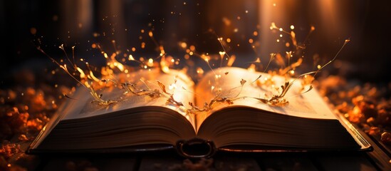 An open book radiates a magical light, filtering through its turning pages