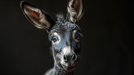 Obraz premium Portrait of a donkey on black background.