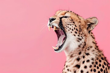 Leopard roaring on pink background