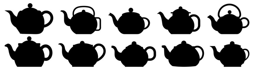 Kettle teapot silhouette set vector design big pack of illustration and icon - obrazy, fototapety, plakaty