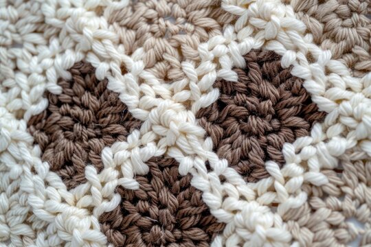 knitted pattern texture white, cream and brown colors, filling the frame. Idea for a sweater or a scarf
