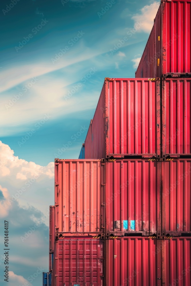 Aufkleber a group of red shipping containers stacked on top of each other. suitable for industrial and logisti