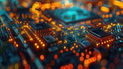 Fototapeta premium Close up of a circuit board with many lights. Suitable for technology and electronics concepts