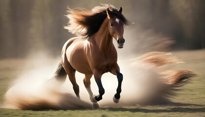 A Horse With Its Mane Flying Behind It In Motion - obrazy, fototapety, plakaty