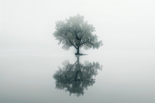A serene image of a lone tree reflecting in the water. Perfect for nature or zen concepts