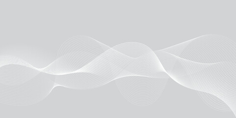 Gray and white abstract background with flowing particles. Digital future technology concept. Abstract white paper wave background and  abstract gradient and white wave curve lines.