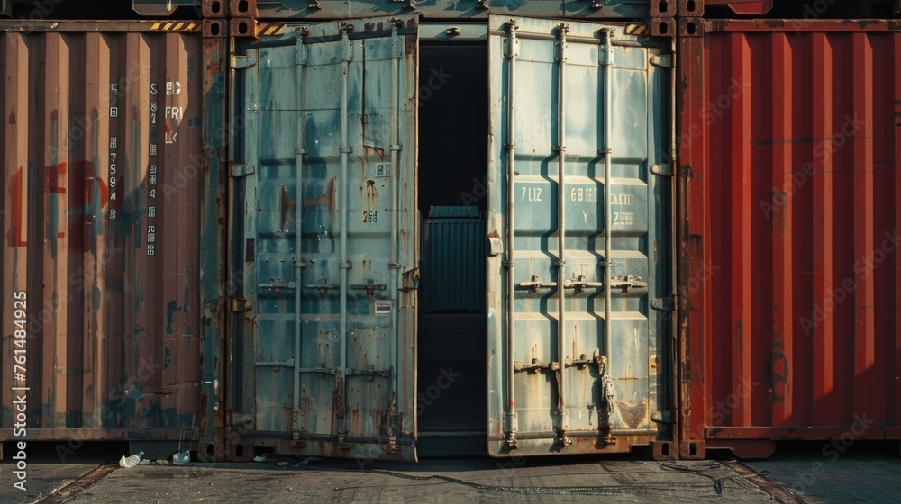 Poster two shipping containers placed next to each other. suitable for industrial and transportation concep
