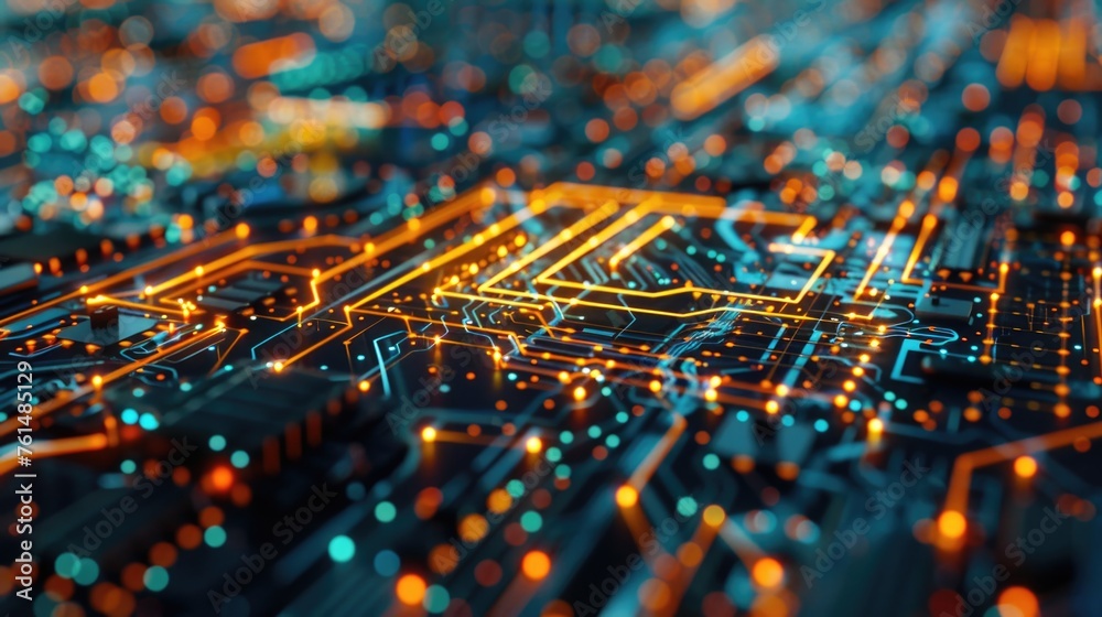 Poster Close up of a circuit board with multiple lights, suitable for technology concepts