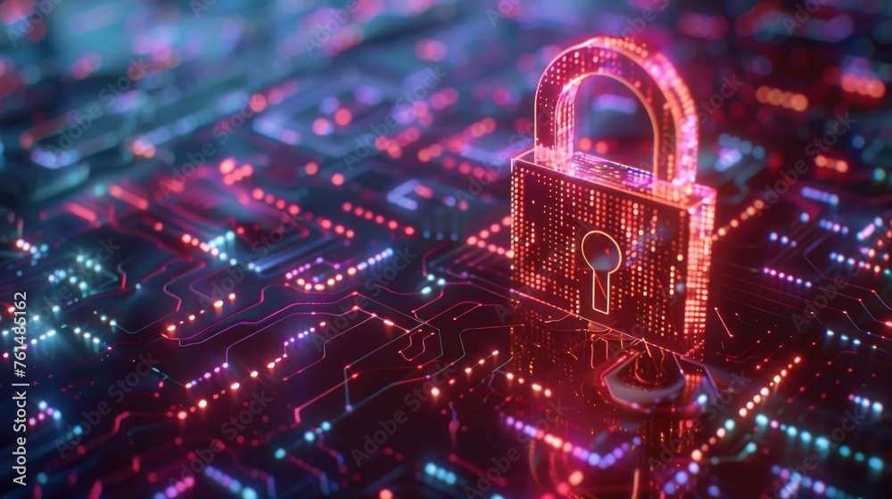 Aufkleber A lock securing a circuit board, ideal for technology or security concepts