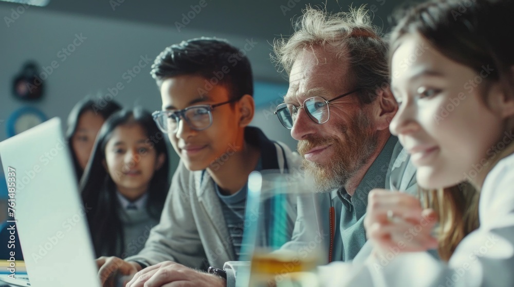 Poster group of people sitting at a table with laptops. suitable for business and technology concepts