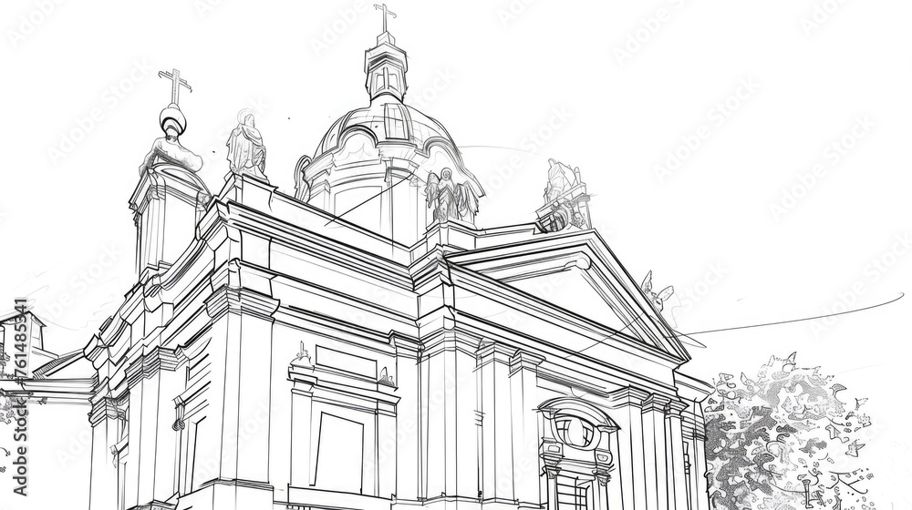 Aufkleber Detailed drawing of a building with a clock tower. Perfect for architectural projects