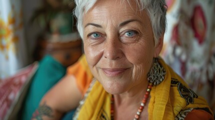 Close up of a person wearing a scarf, suitable for fashion or winter themes