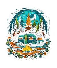 Camping Tshirt Design PNG Files Print for Black Background