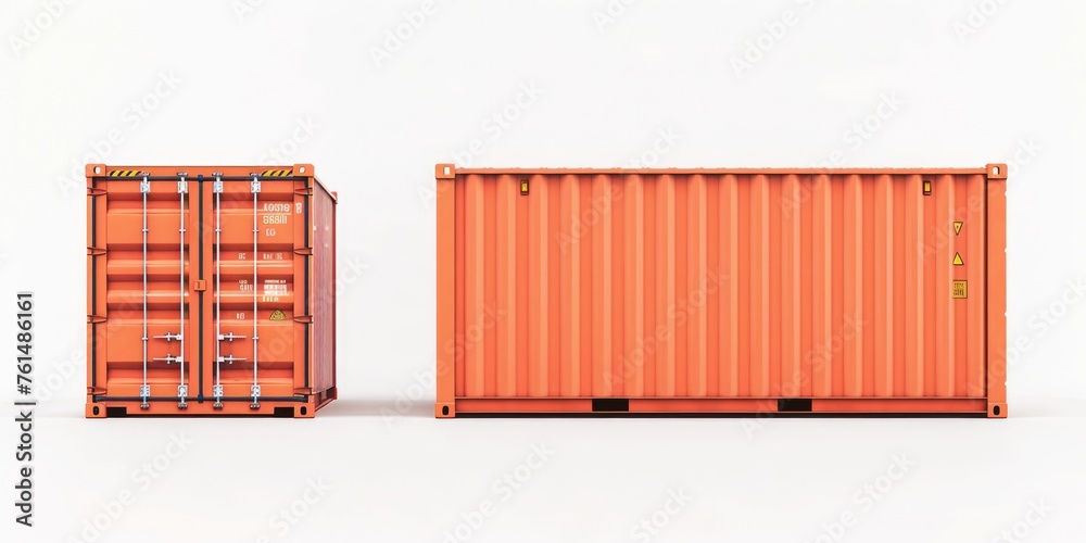 Poster two orange shipping containers placed side by side. suitable for logistics and transportation concep