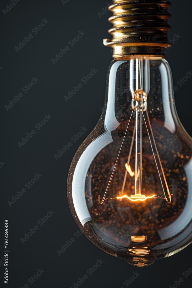 Poster a glowing light bulb shining in the dark. suitable for illustrating concepts of creativity and innov