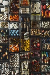 Assorted pills and capsules, suitable for medical and healthcare concepts
