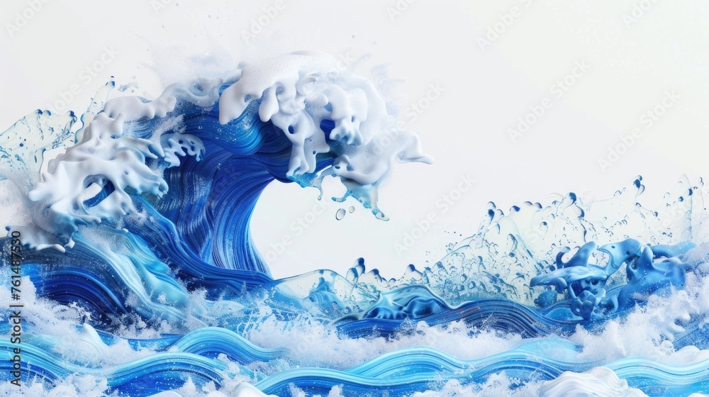 Poster a realistic painting of a large wave in the ocean. suitable for websites, blogs, and publications