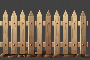 An illustration of a wooden fence in a cartoon and pixel art style, ideal for clip art or game assets.
