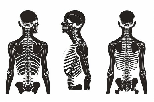 A set of three silhouettes of human skeletons. Perfect for medical or Halloween-themed projects