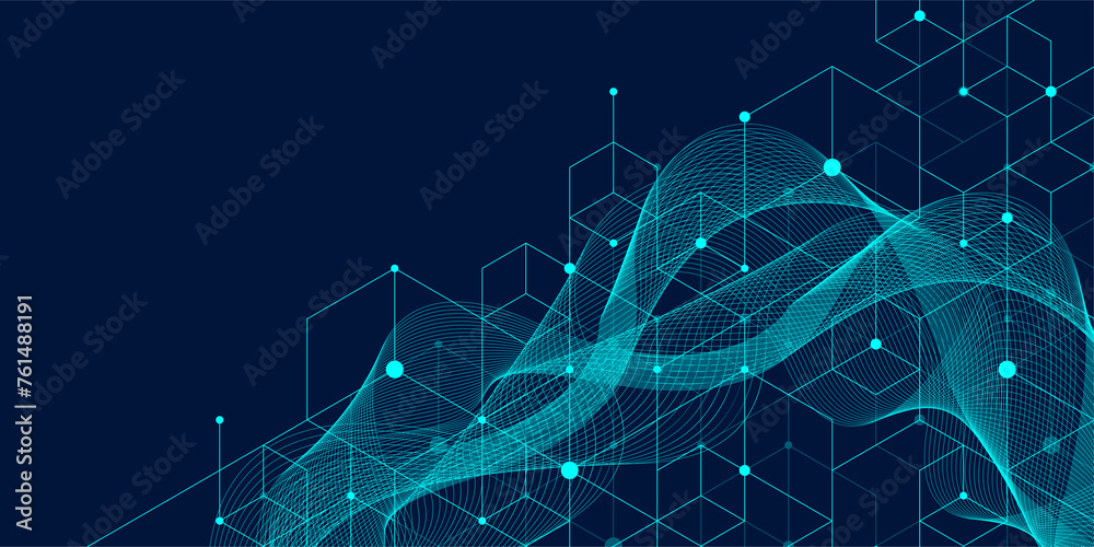 Leinwandbilder Modern technology illustration with square grid. Technology banner template cubes texture. Digital geometric abstraction with lines and dots
