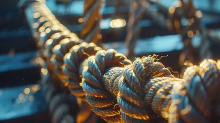 Detailed view of a rope on a boat, perfect for nautical themes