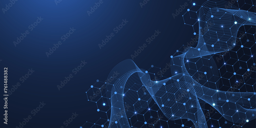 Aufkleber Modern technology illustration with square grid. Technology banner template cubes texture. Digital geometric abstraction with lines and dots