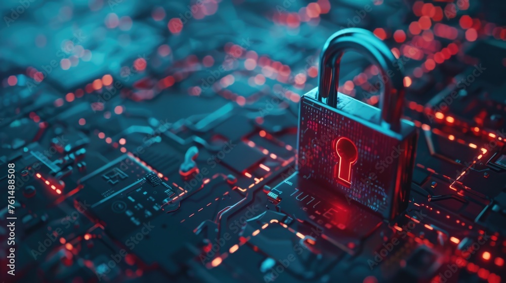 Aufkleber A lock placed on top of a circuit board. Suitable for technology and security concepts