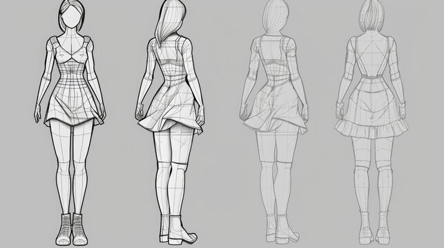 A drawing of a woman in different poses. Suitable for design projects