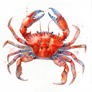 An expressive red crab depicted in a dynamic watercolor style, full of life and color.