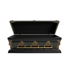  Open black coffin on transparent background, png	