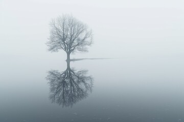 A serene image of a lone tree reflected in calm water. Perfect for nature-themed designs