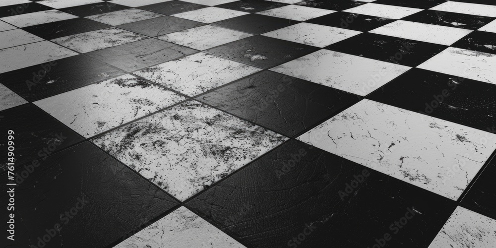 Poster black and white checkered floor pattern, suitable for interior design projects