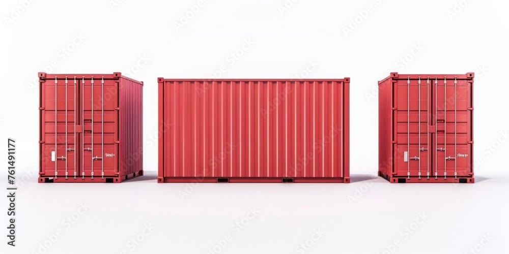 Poster three red shipping containers sitting next to each other. suitable for industrial and transportation
