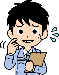 バインダーを持って動揺する営業マン