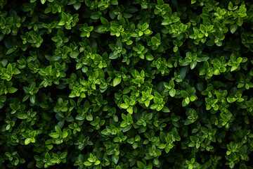 A lush herb wall of dark green living tapestry as a natural background with an array of thyme cascading down in verdant waves of foliage