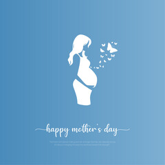 Happy mother's day silhouette with her baby in womb. Card of Happy Mothers Day. Vector illustration with beautiful woman and child, greeting card, banner, poster.