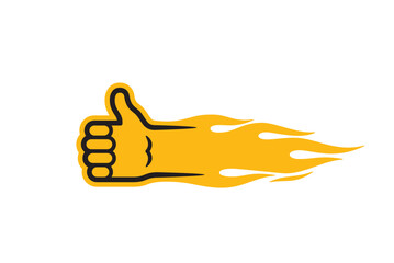 Vector yellow burning hand symbol. OK gesture. Isolated on white background.
