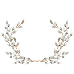 watercolor easter willow and nest with eggs png