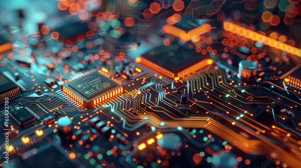 Poster Detailed view of a computer circuit board, suitable for technology concepts