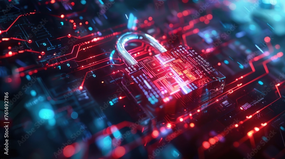 Aufkleber Close up of a circuit board with a padlock. Ideal for technology and security concepts